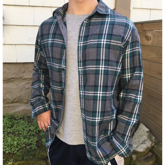 Banana Republic Luxe Flannel Shirt, Green Plaid, Slim Fit, Men's Size M, Comfy - Picture 1 of 7